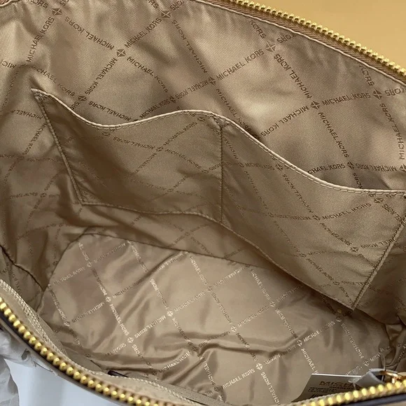 MICHAEL KORSJet Set Lg Crossgrain Leather Top-Zip Charlotte Tote ShoulderCamel